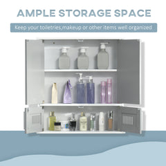 Kozy Bathroom Mirror Cabinet, Wall Mounted Storage Cupboard with Double Doors and Adjustable Shelf, Bathroom Organizer, Grey