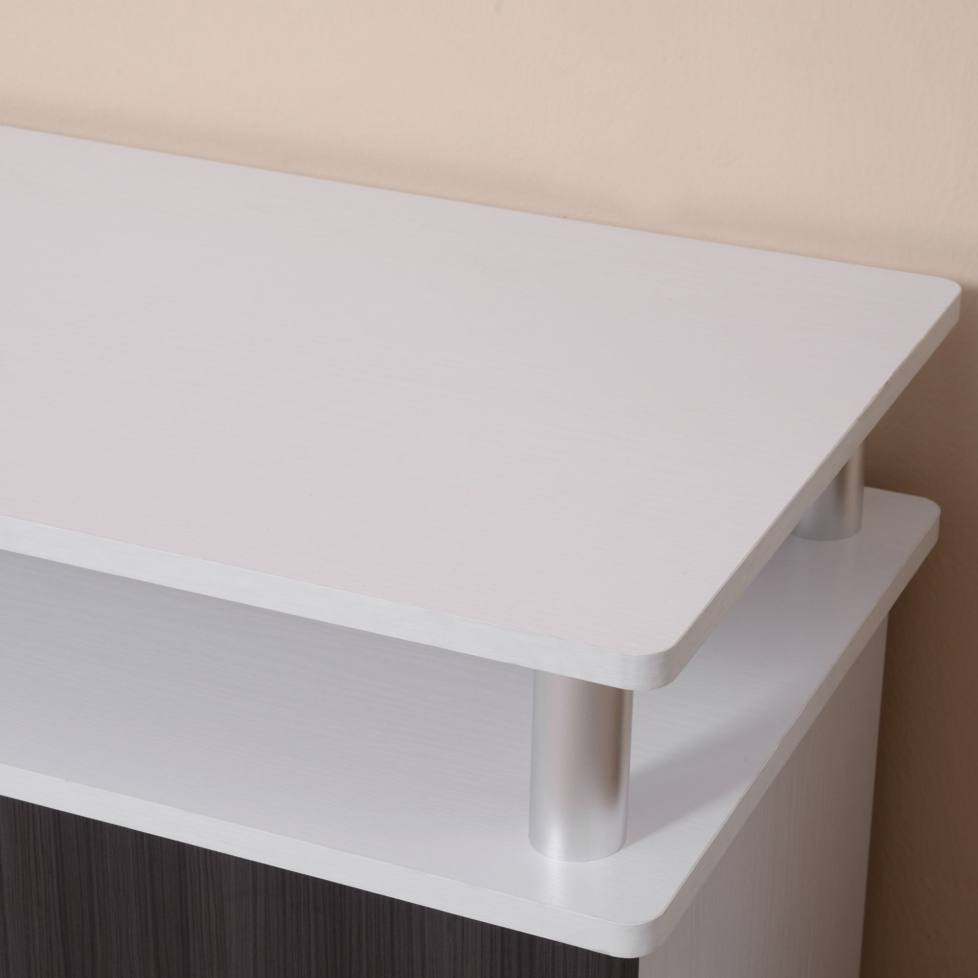 Kozy TV Cabinet Unit for TVs up to 50'' with Storage Shelf and Cupboards, Living Room Entertainment Center Media Console, Grey and White