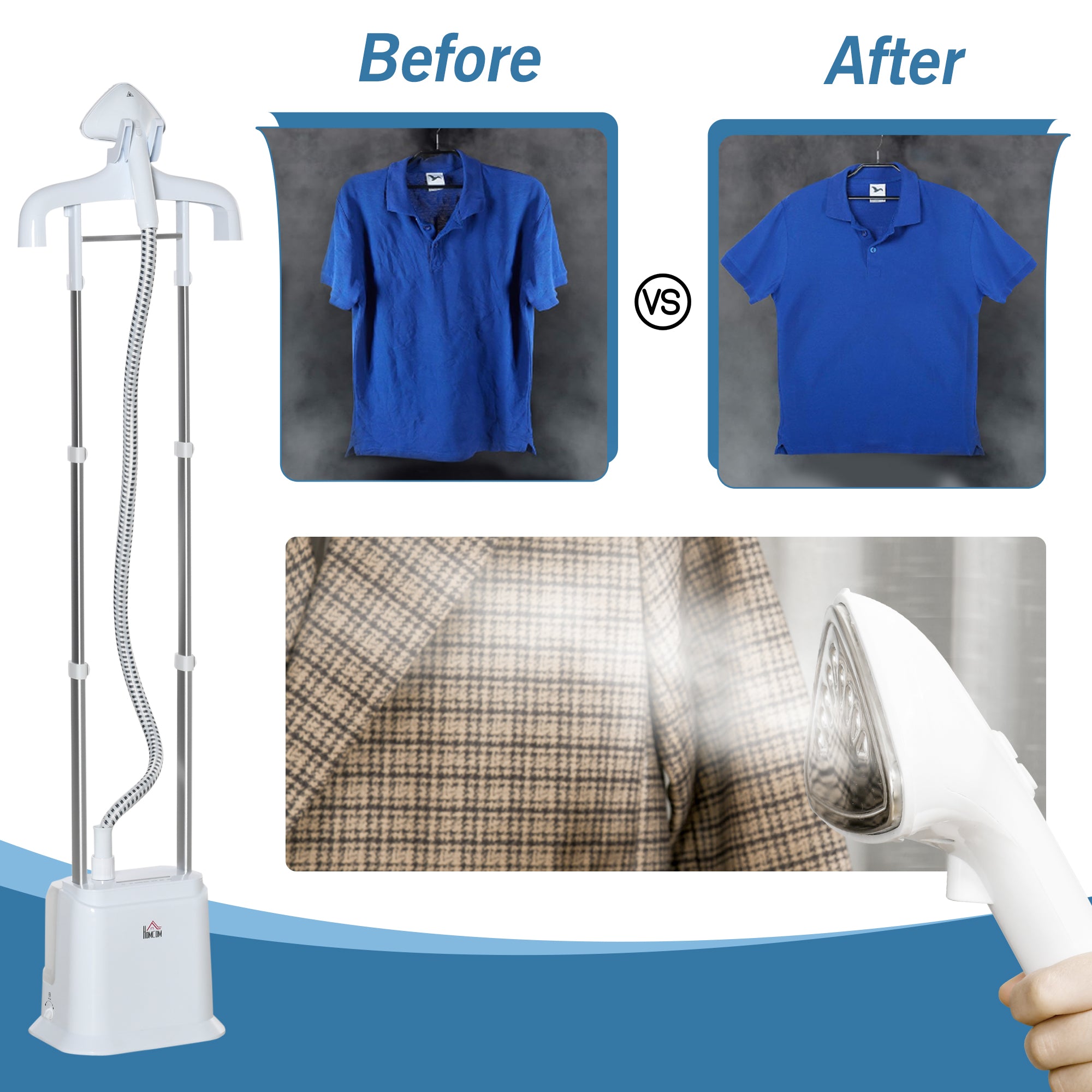 Kozy Upright Garment Clothes Steamer with 6 Steam Setting, 45s Fast Heat-up, 1.7L Water Tank and 35g/min steam flow, Wrinkle and Odour Remover Suitable for all Fabrics, 1960W, White