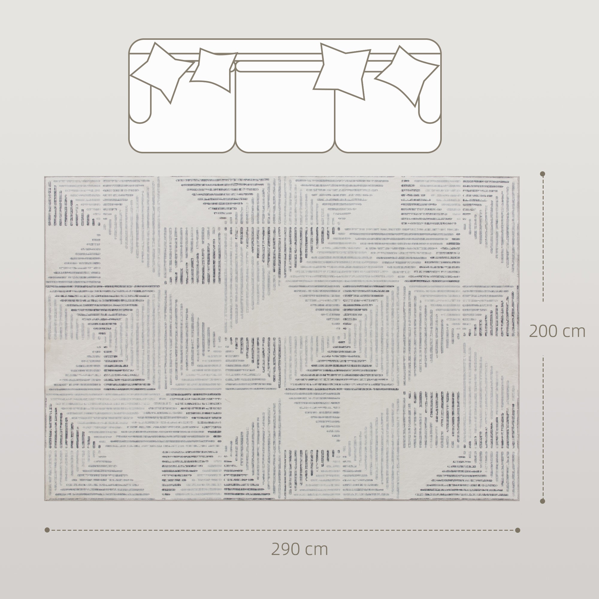 Kozy - Modern Area Rug, Geometric Pattern Non-Slip Washable Rug, Soft Floor Carpet for Living Room, Bedroom, Dining Room, Home Office, 290 x 200 cm, Grey