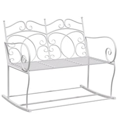 Outsunny Patio 2 Seater Rocking Bench Steel Garden Outdoor Garden Loveseat Chair w/ Decorative Backrest White | Aosom UK