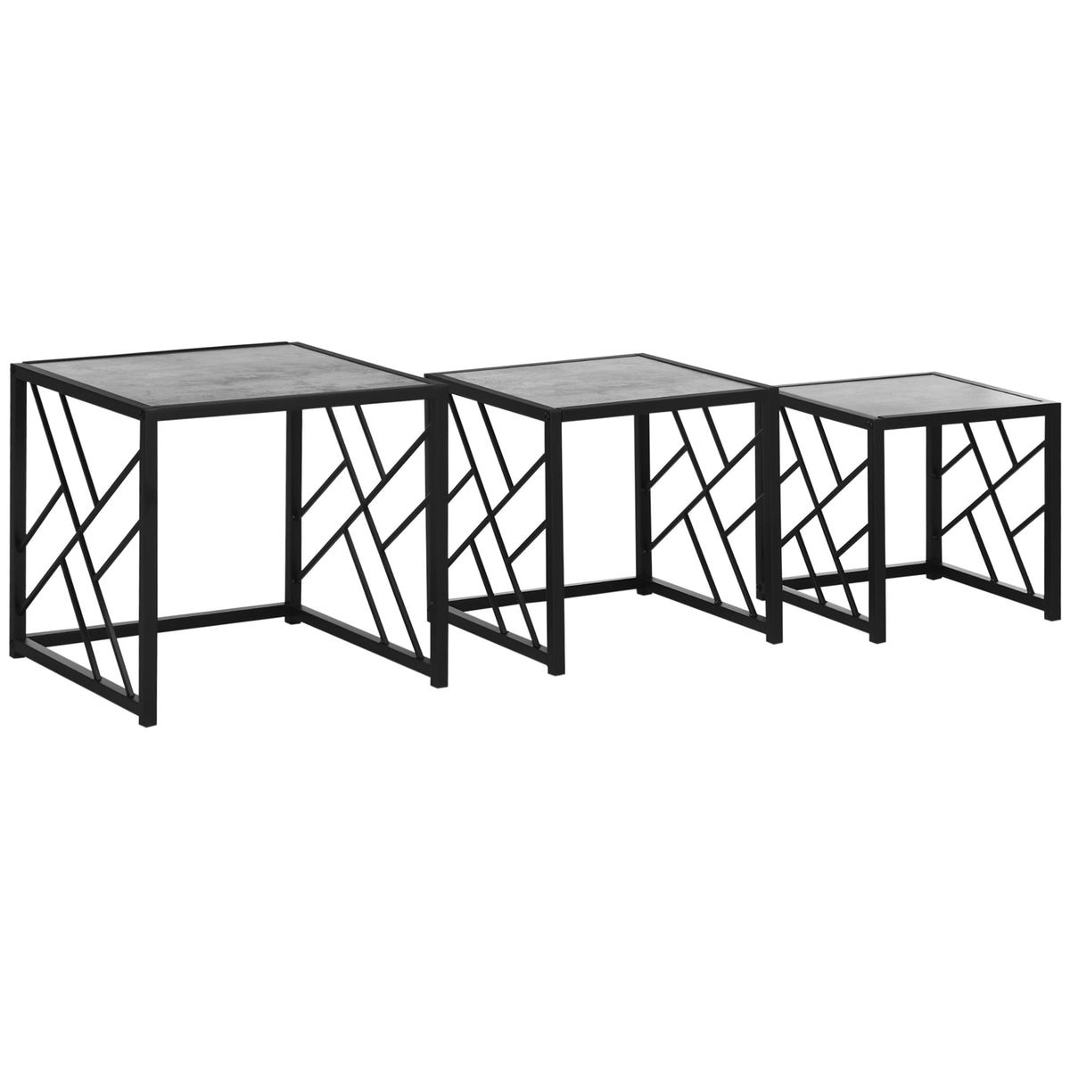 Kozy Nesting Coffee Tables, Set of 3 Square Side Tables with Black Metal Frame, for Living Room, Bedroom and Office, Grey