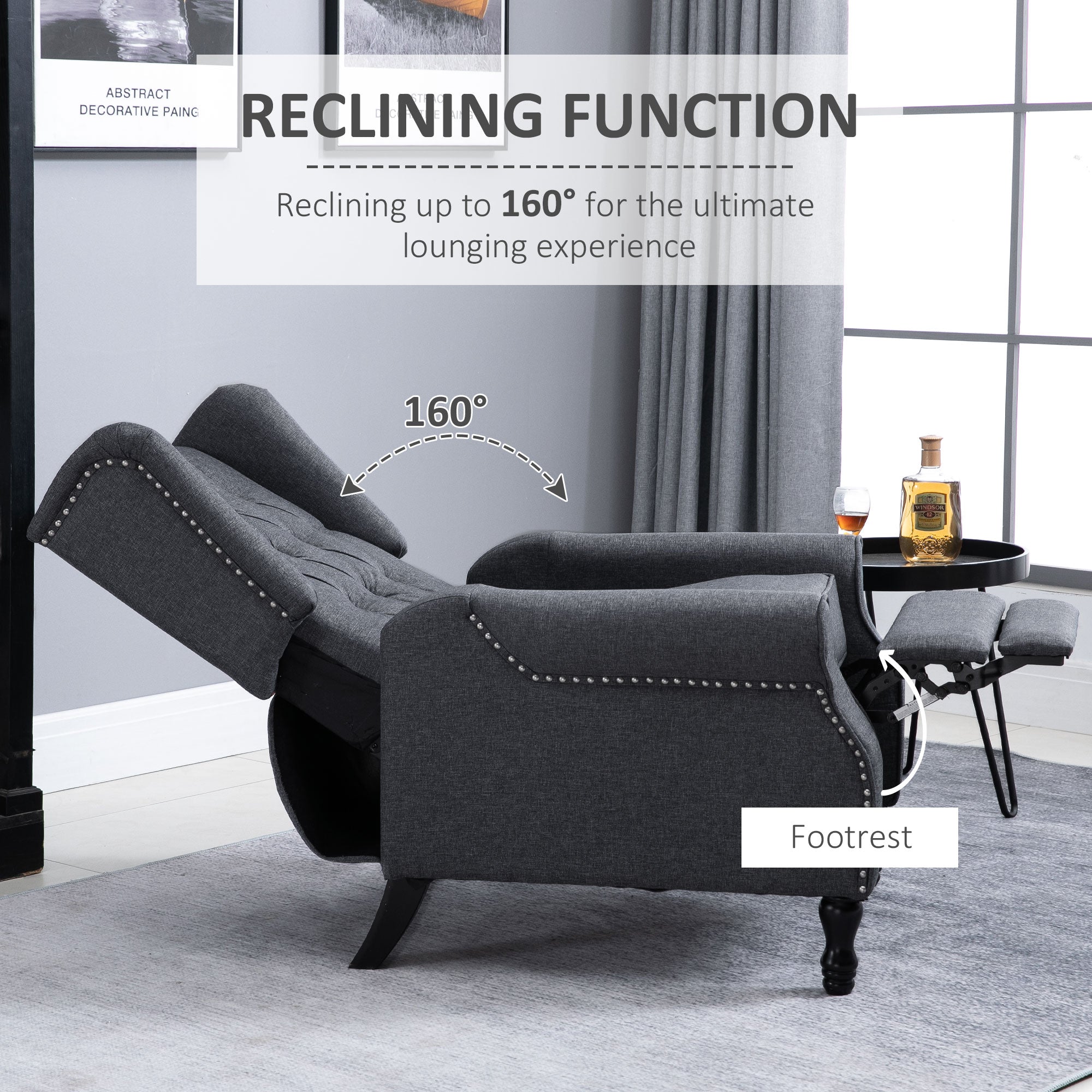 HOMCOM Recliner Sofa Armchair with Footrest Vintage Design Dark Grey