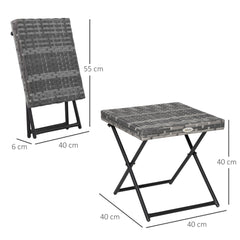 Kozy Square PE Wicker Rattan Folding Table,Weather Resistant Wicker Weave Side Table with Steel Frame, Grey