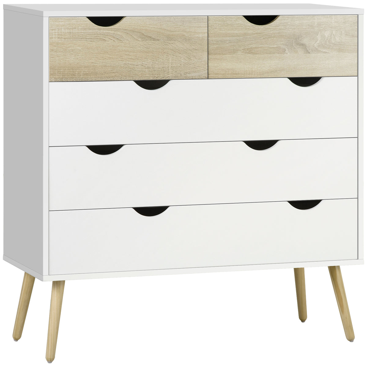 Kozy Nordic Style Chest of Drawers, 5 Drawer Dresser with 4 Tapered Legs and Groove Handles, Storage Organiser Side Cabinet for Bedroom, Living Room