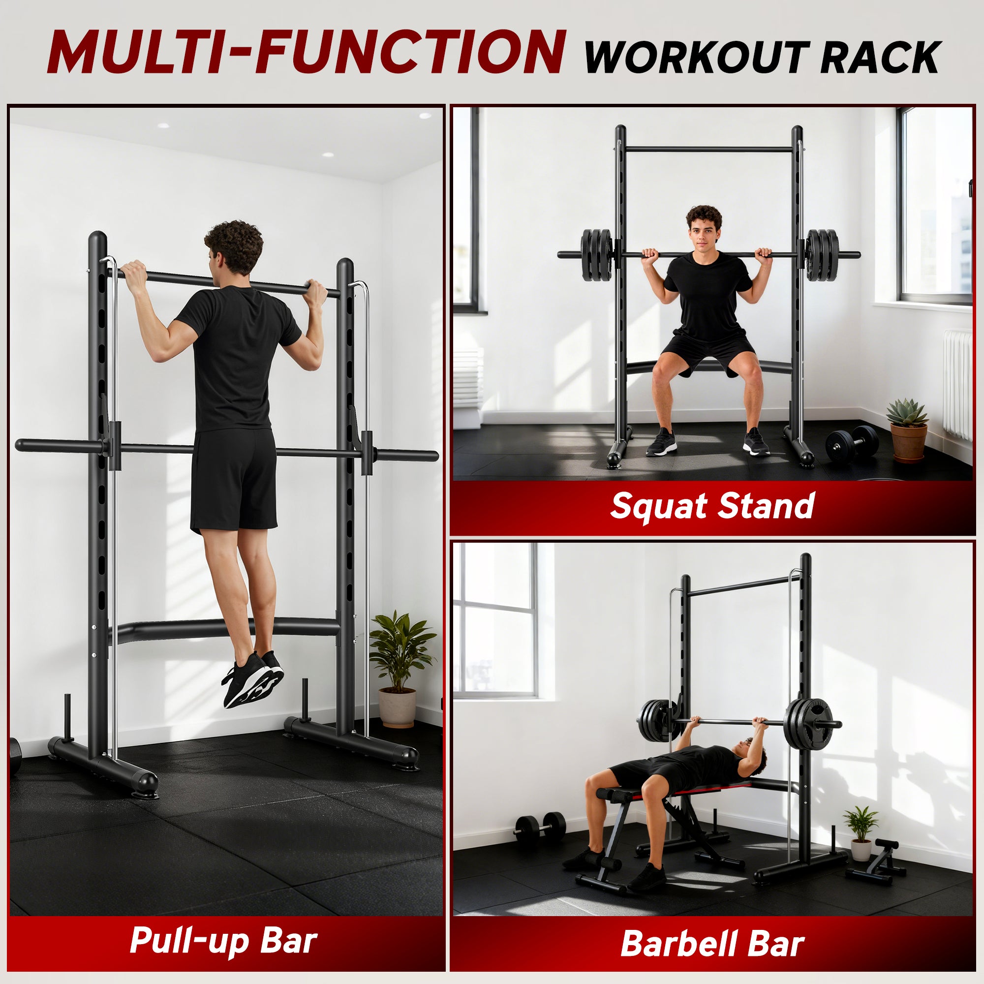 Kozy Adjustable Squat Rack, with Pull Up Bar, Barbell Bar for Home Gym