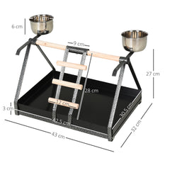 PawHut Bird Play Stand, Portable Training Playground, with Wood Perch, Ladder, Feeding Cups, for Parrots, Macaws, Conures