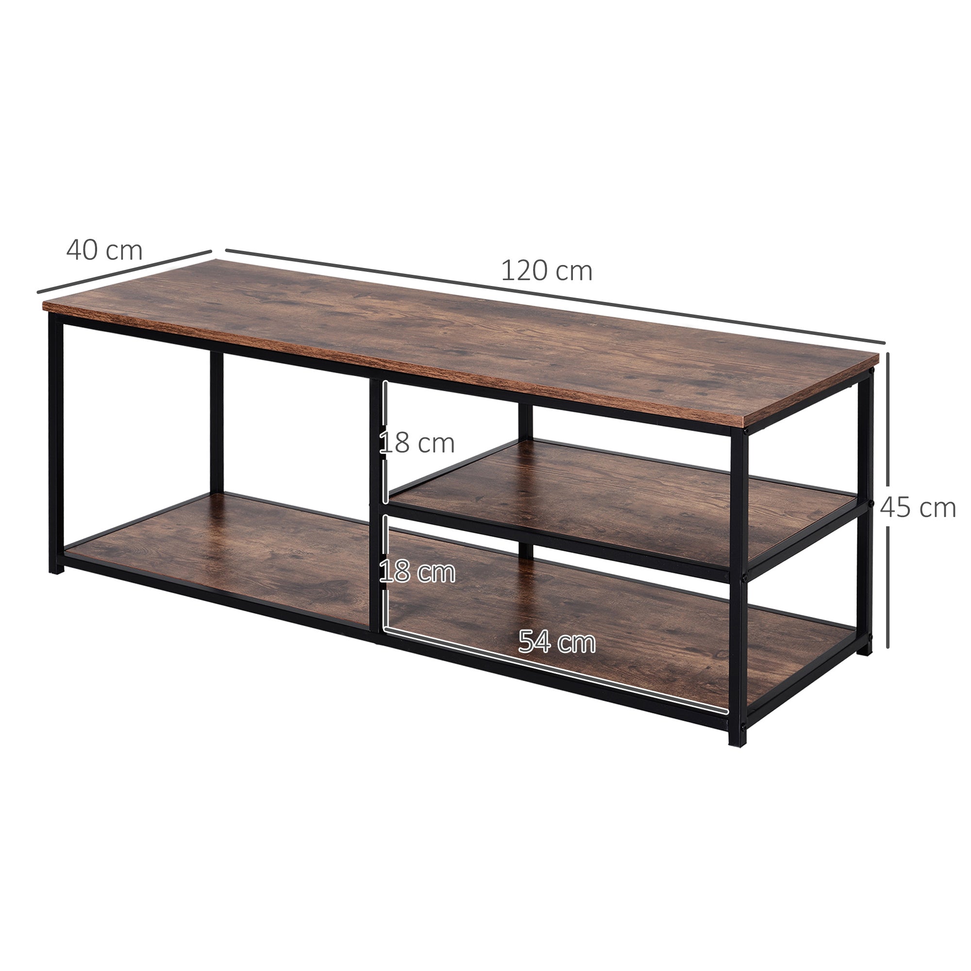 HOMCOM TV stand Industrial Style TV Cabinet With Storages 2 Shelves Metal Frame For living Room