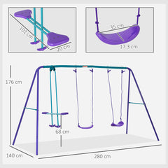 Kozy Metal Swing Set, with Seesaw, Adjustable Height, for Ages 3+ Years, Purple