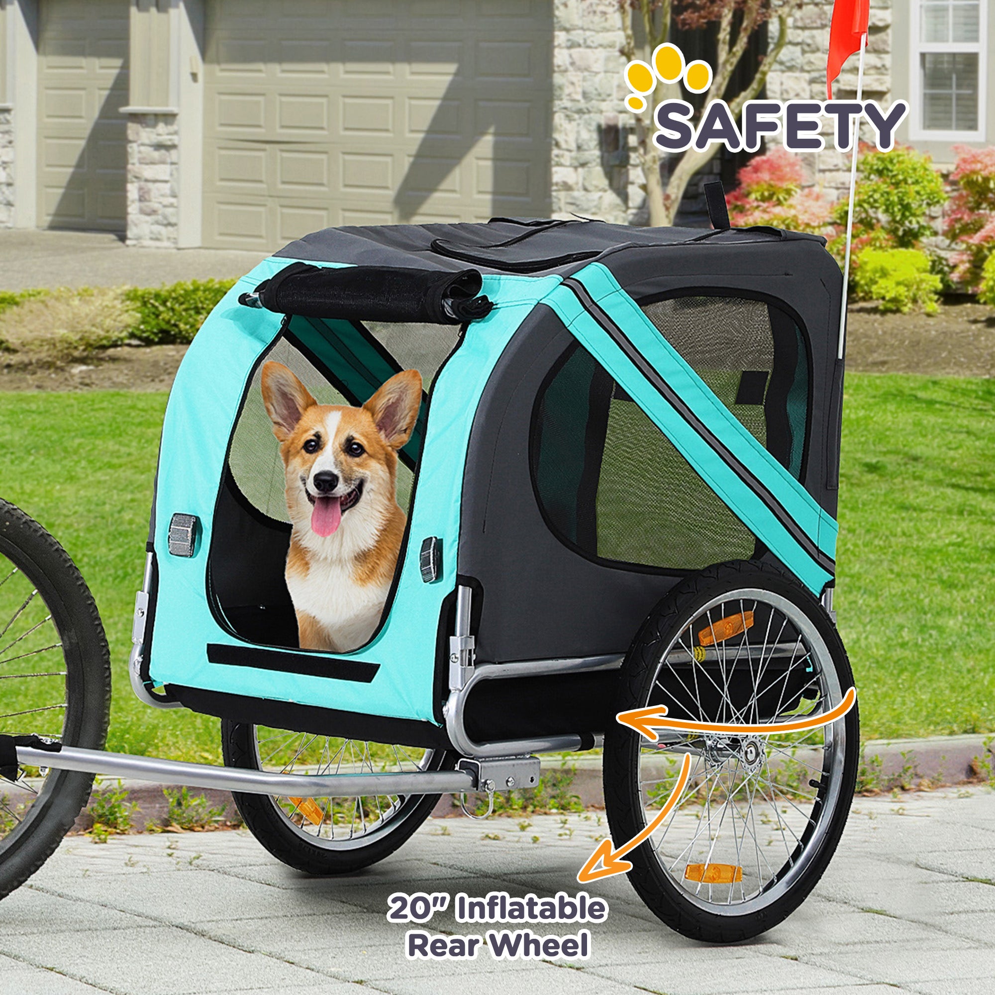 Pawhut Dog Bike Trailer Folding Pet Trailer Dog Carrier Bicycle Steel Frame Jogger Stroller with Suspension