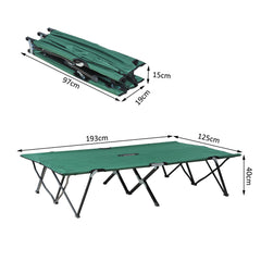 Outsunny Foldable Double Camping Cot, Lightweight Outdoor Patio Sunbed with Carry Bag, Green