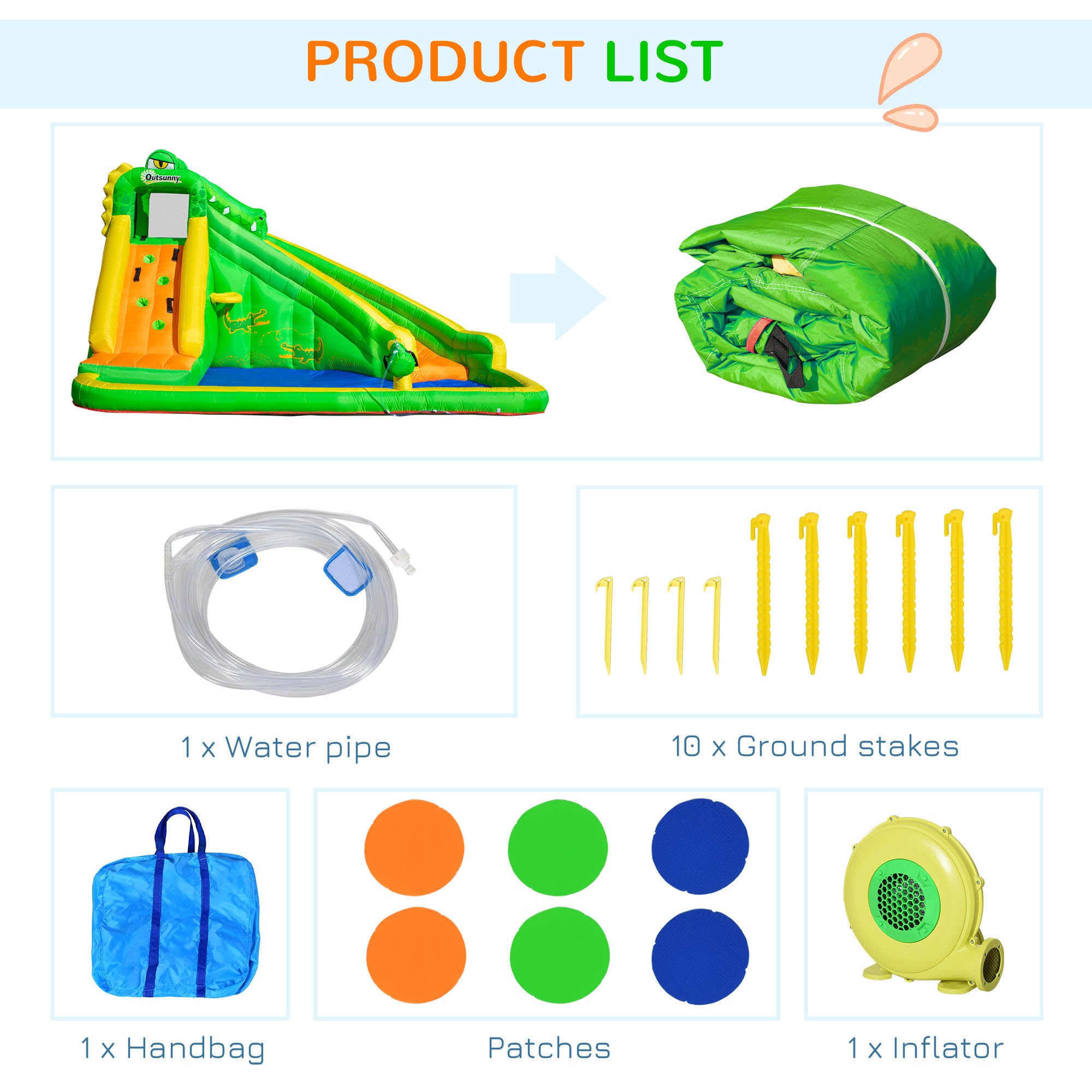 Kozy 5 in 1 Kids Bouncy Castle Large Crocodile Style Inflatable House Slide Basket Water Pool Gun Climbing Wall with Blower Carrybag for Kids Age 3-8, 3.85 x 2.85 x 2.25m