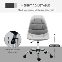 Kozy Ergonomic Office Chair with Adjustable Height and Wheels Velvet Executive Chair Armless for Home Study Bedroom Grey