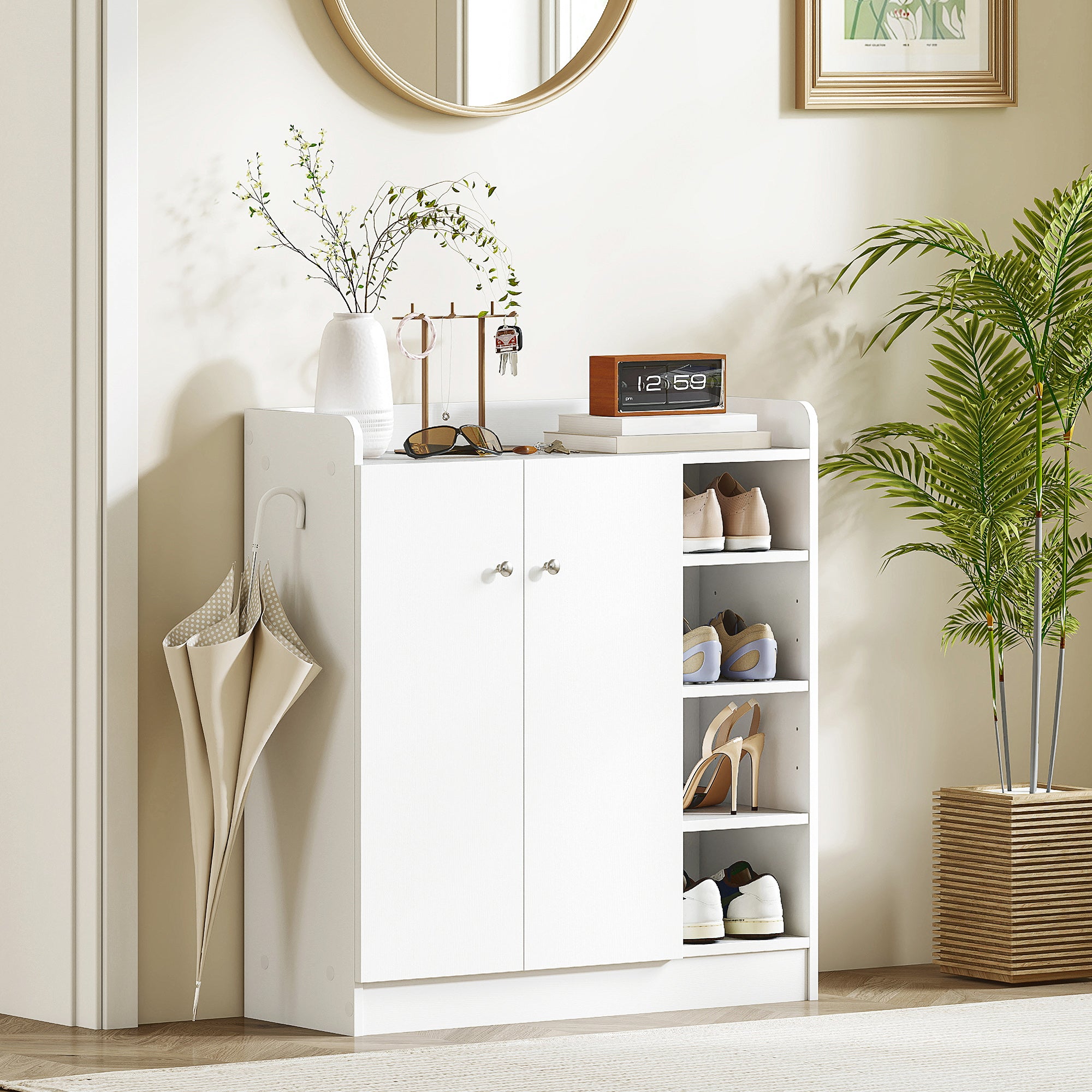 Kozy Shoe Storage Cabinet  Two Doors w/ Adjustable 4 Shelves Cupboard Footwear Rack Stand Organiser Hallway White