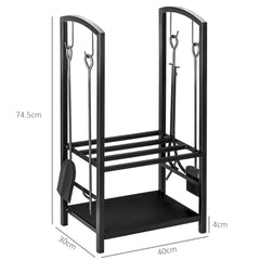 HOMCOM Firewood Log Rack Holder Wood Lumber Storage with Hooks 4 Tools-Black