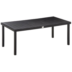 Kozy Aluminium Outdoor Garden Dining Table for 8 People, Faux Wood Top, for Garden, Patio, 190 x 90 x 74cm, Black