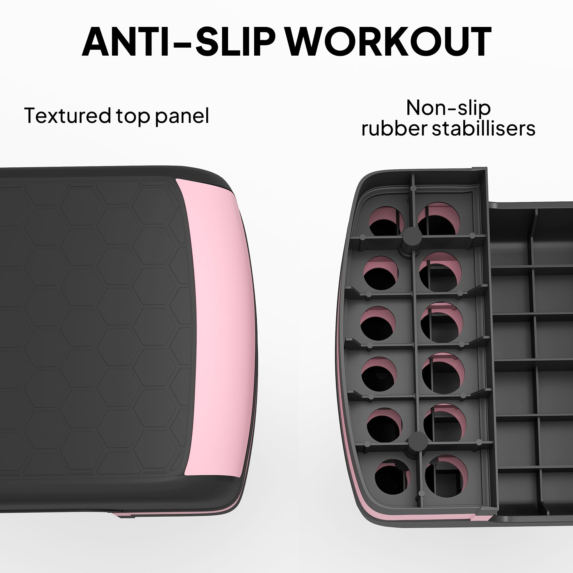 Kozy - Aerobic Step with 3-Level Adjustable Heights for Home, Office Exercise, Black and Pink