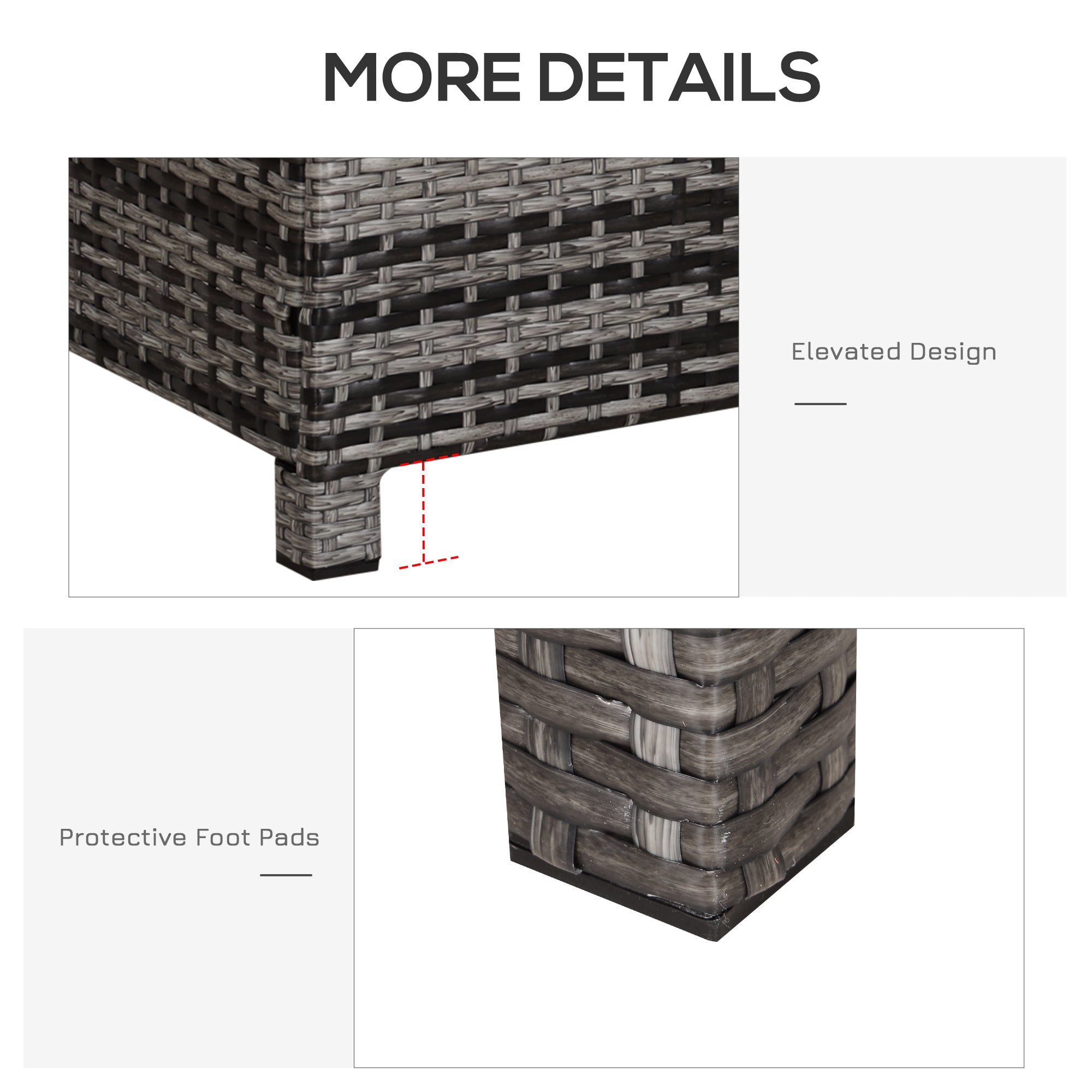 Kozy PE Rattan Garden Coffee Table, with Glass Table Top - Grey