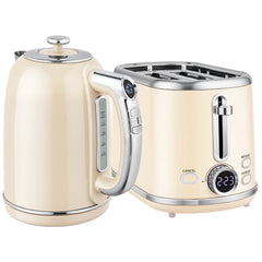 Kozy Polished Retro 40-100°C Kettle and Toaster Set - Cream