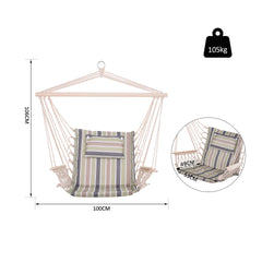 Outsunny Hanging Hammock Chair, Outdoor Garden Rope Swing with Wooden Arms, Wide Safe Seat, Stylish Multicoloured Stripes