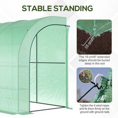 Kozy Walk-In Lean to Greenhouse with Windows and Zippered Doors, 2 Tiers 6 Wired Shelves 300L x 150W x 213Hcm Green