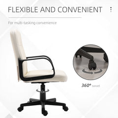 HOMCOM Swivel Executive Office Chair Home Office Mid Back PU Leather Computer Desk Chair for Adults with Arm, Wheels, Cream