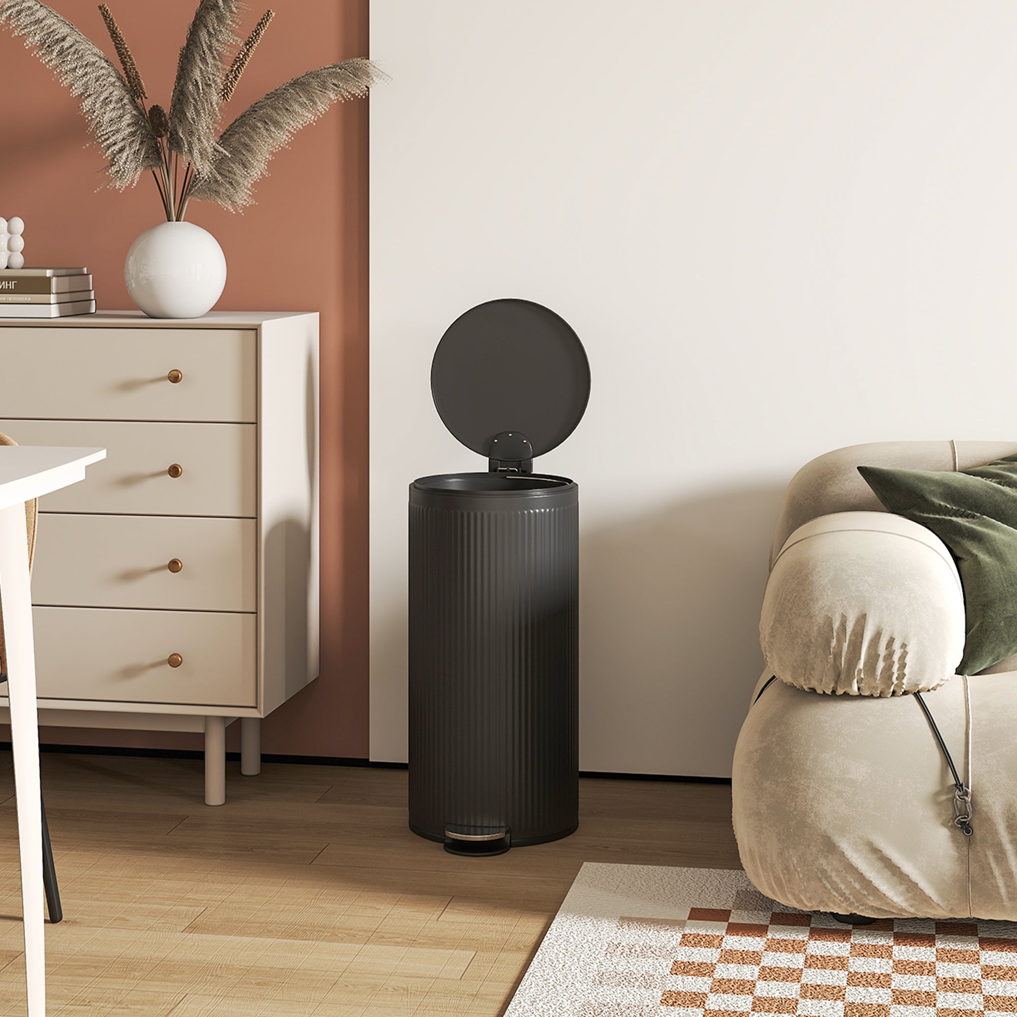 Kozy 30 Litre Pedal Kitchen Bin with Soft Close and Stay Open Lid, Rubbish Bin with Removable Inner Bucket for Kitchen, Office, Home, Black