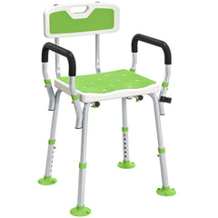 Kozy - EVA Padded Shower Chair for the Elderly and Disabled, Height Adjustable Shower Stool with Back and Arms, 4 Suction Foot Pads, Green