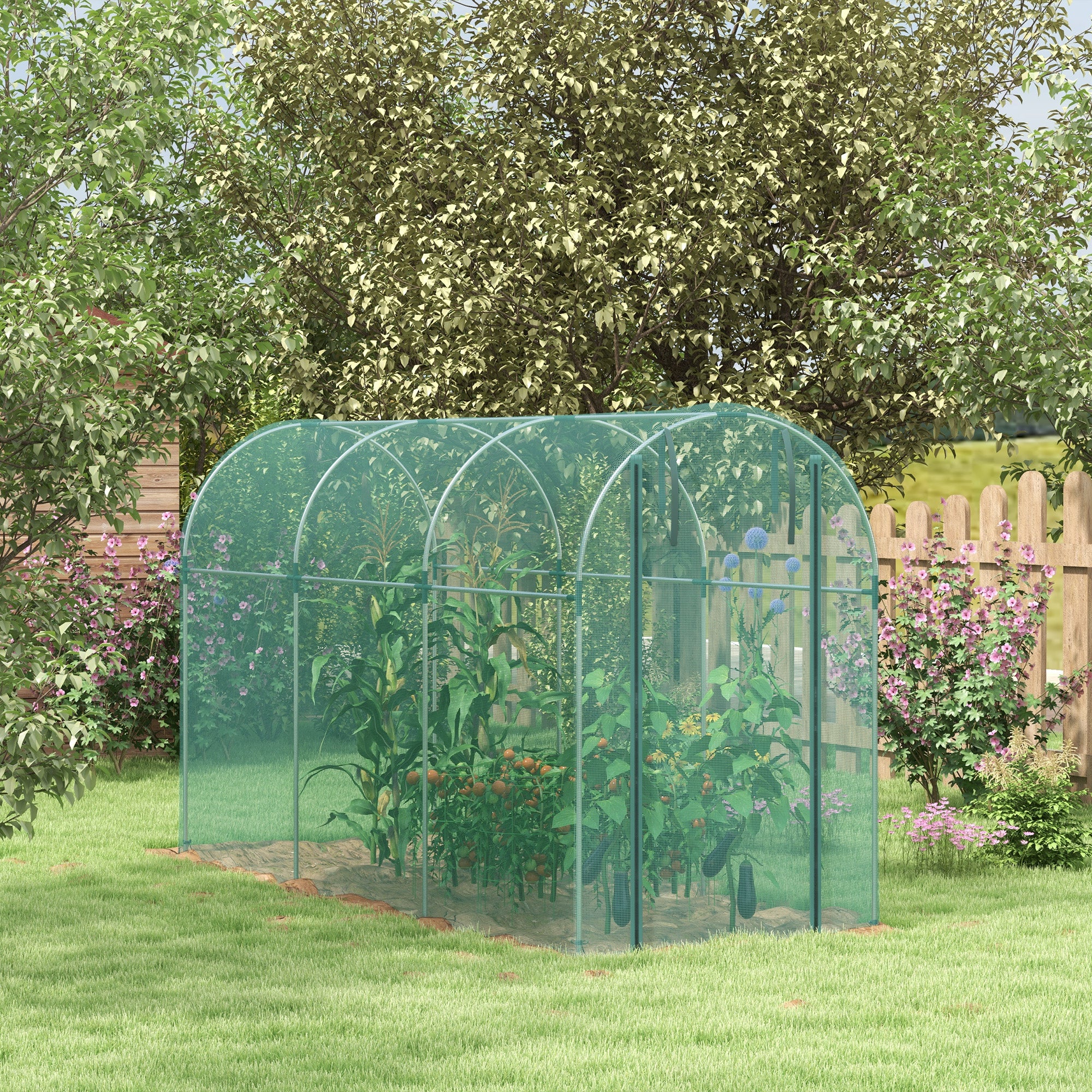 Kozy - 360 x 120cm Galvanised Steel Fruit Cage, Plant Protection Tent with Zipped Door, Green