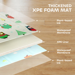 Kozy Foldable Baby Plat Mat Double Sided, Kids Floor Mat for Crawling, 195.5L x 147.5W cm, Car track and Owl Theme