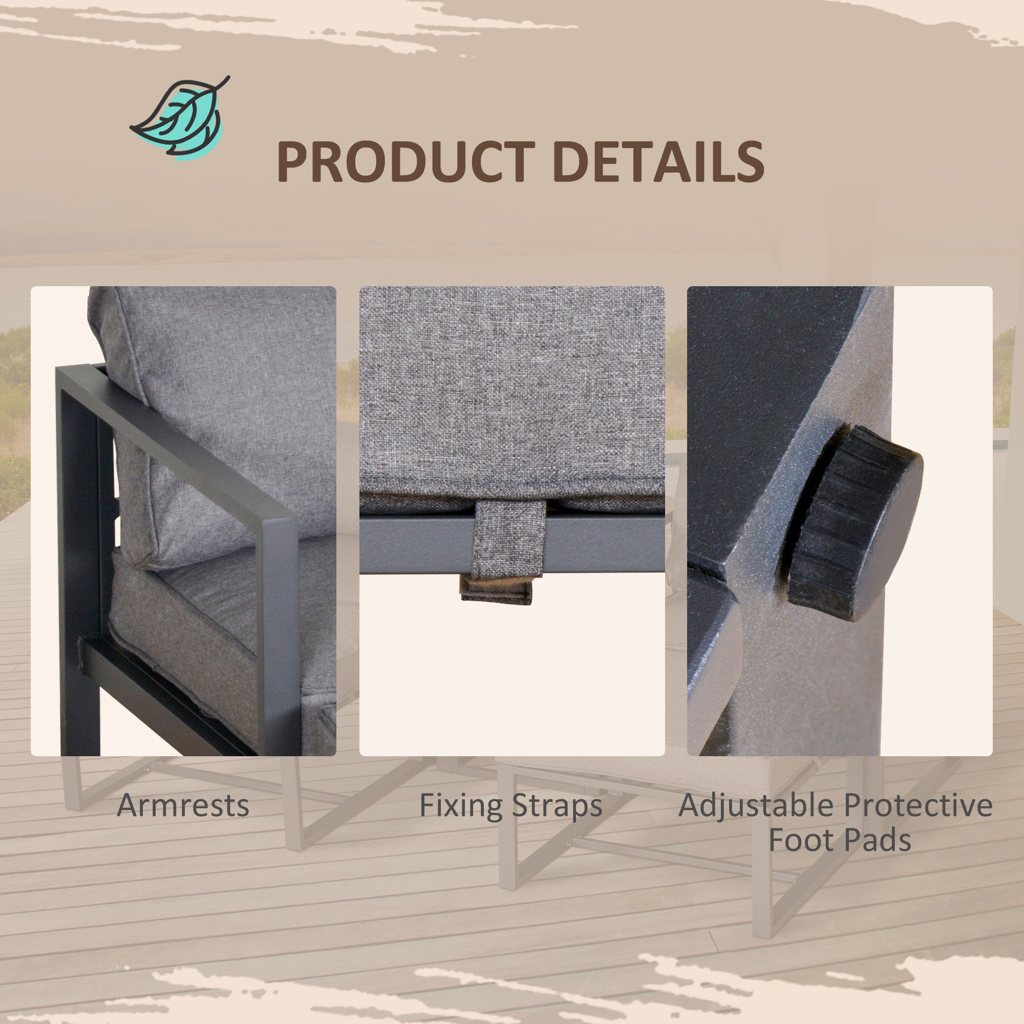 Kozy 5 Piece Garden Aluminium Conversation Sofa Set Patio Furniture Set Outdoor 2 Sofas 2 Footstools End Table with Cushions