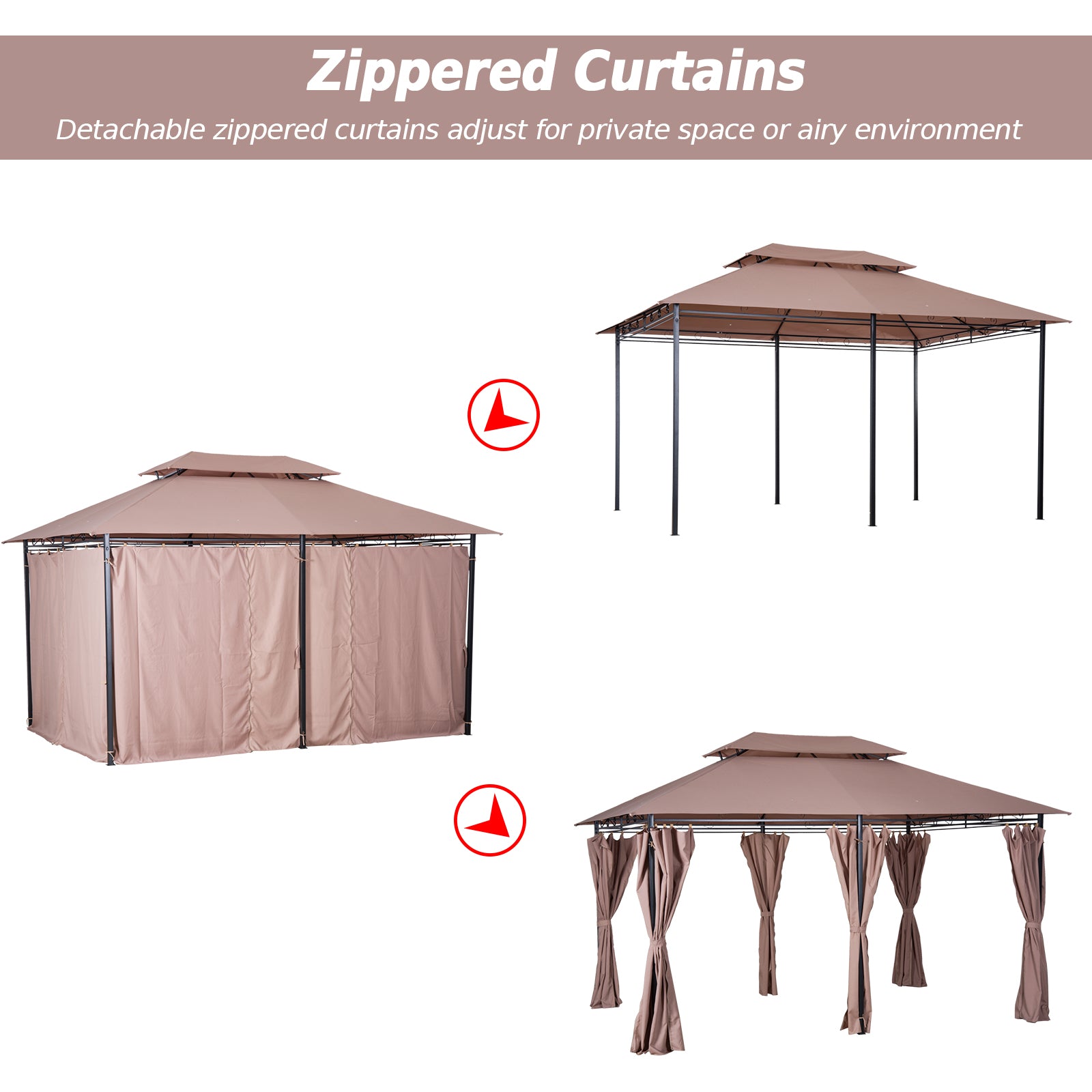 Outsunny 4m x 3(m) Metal Gazebo Canopy Party Tent Garden Pavillion Patio Shelter Pavilion with Curtains Sidewalls Brown