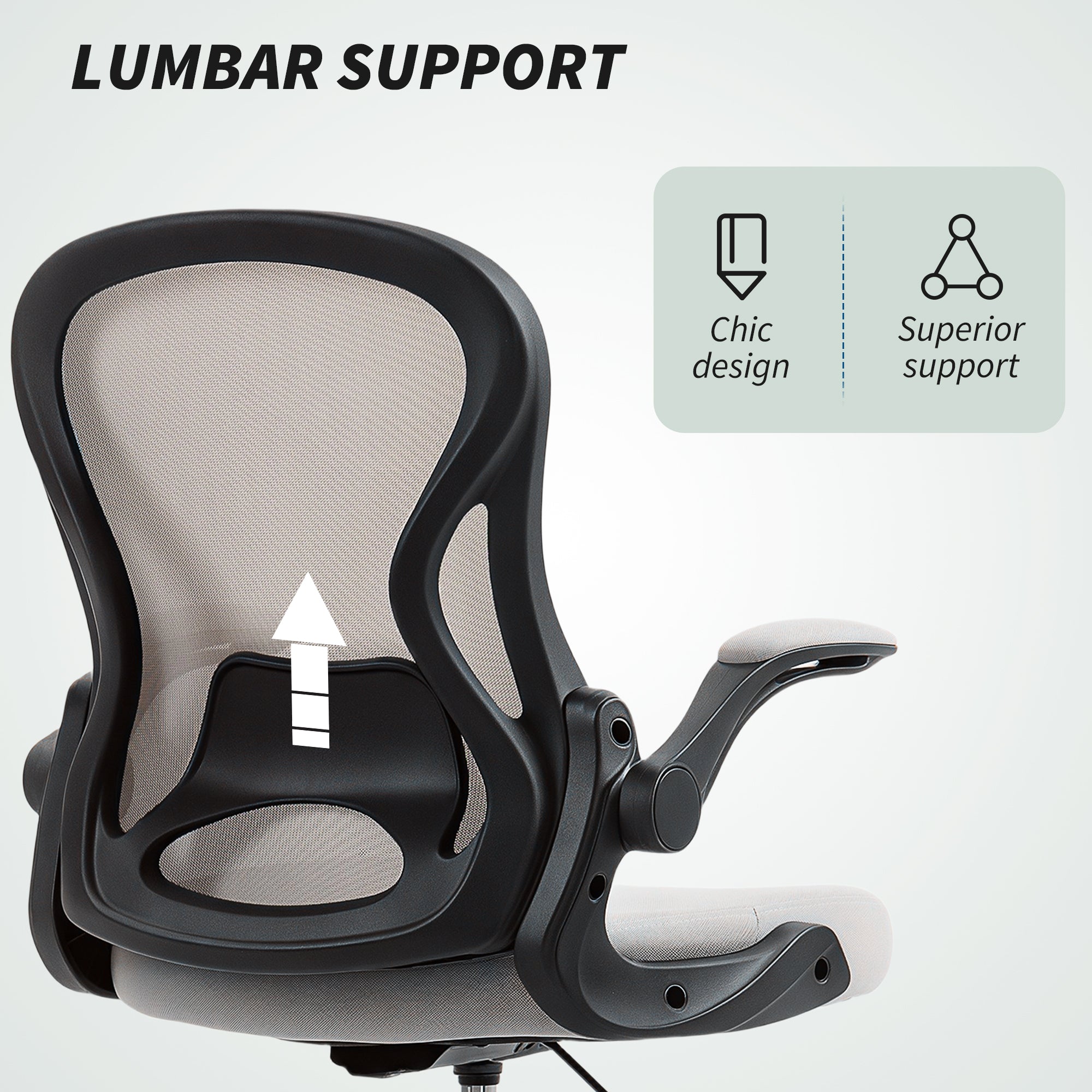 Kozy - Adjustable Mesh Standing Desk Chair with Flip-up Armrests Lumbar Support Armrests Adjustable Footrest Ring Grey