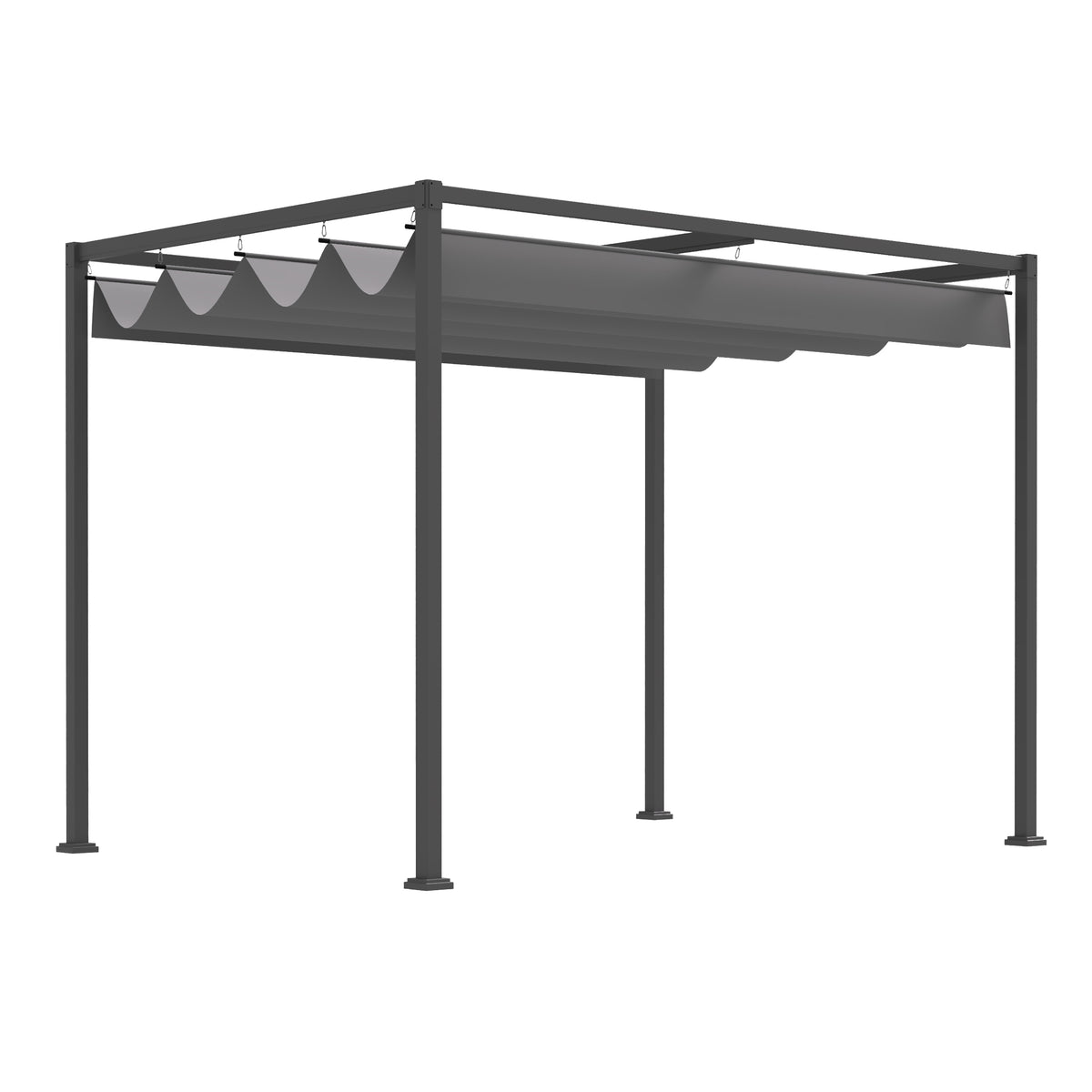 Kozy 3 x 2m Metal Outdoor Pergola with Retractable Roof, Outdoor Gazebo Canopy Shelter with Drainage Holes for Garden, Patio, Lawn, Grey