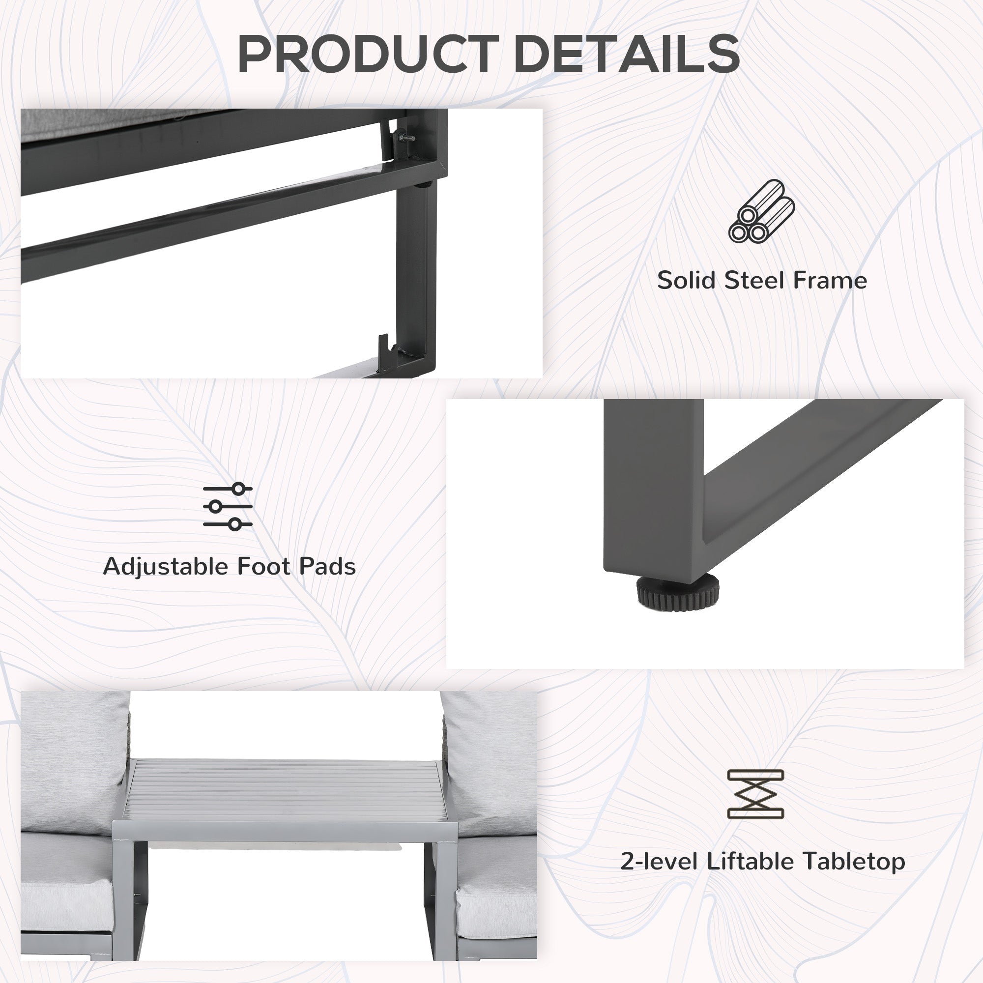Kozy 3-in-1 Rattan Bistro Set, Wicker Garden Furniture Set with 2-level Rising Table, Adjustable 3-seater Sofa Lounger with Washable Cushions for Outdoor, Patio, Balcony, Grey