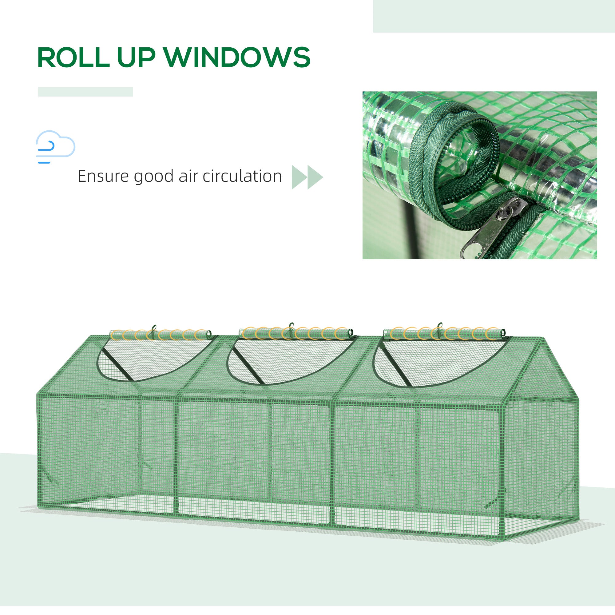 Kozy Mini Greenhouse, Small Plant Grow House for Outdoor with Durable PE Cover, Observation Windows, 180 x 60 x 60 cm, Green