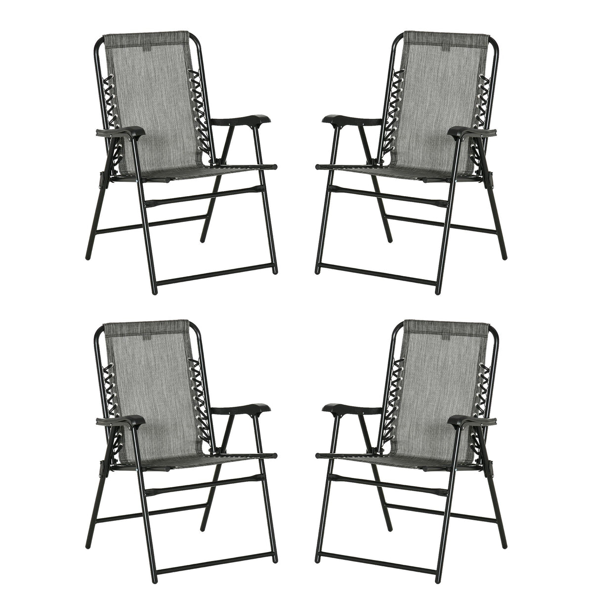 Outsunny Portable Loungers: Folding Outdoor Chairs with Armrests, Steel Frames, Greyish Tones, Set | Aosom UK