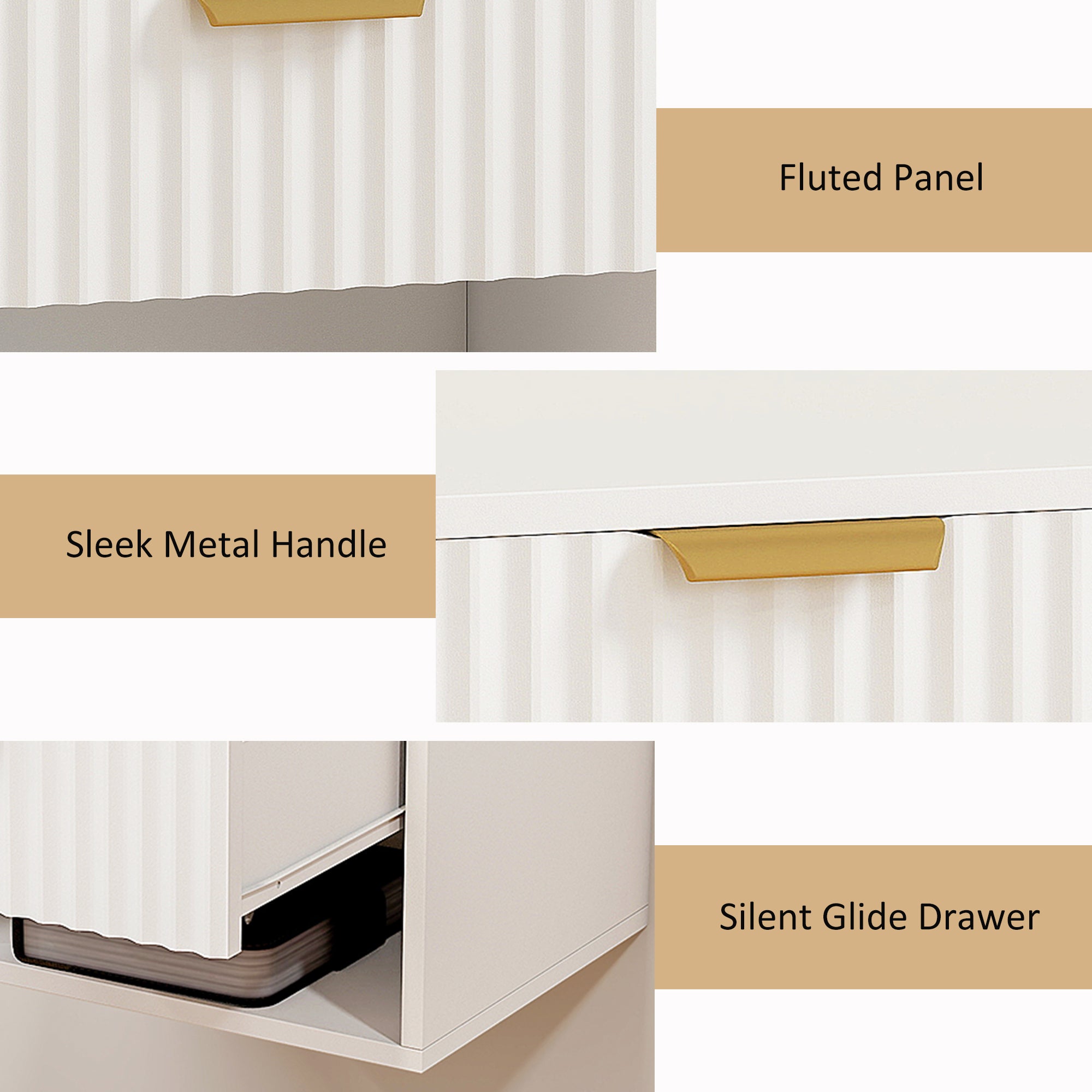 Kozy Floating Nightstands Set of 2, Modern Wall Mounted Bedside Tables with Fluted Drawer and Open Shelf for Bedroom, White