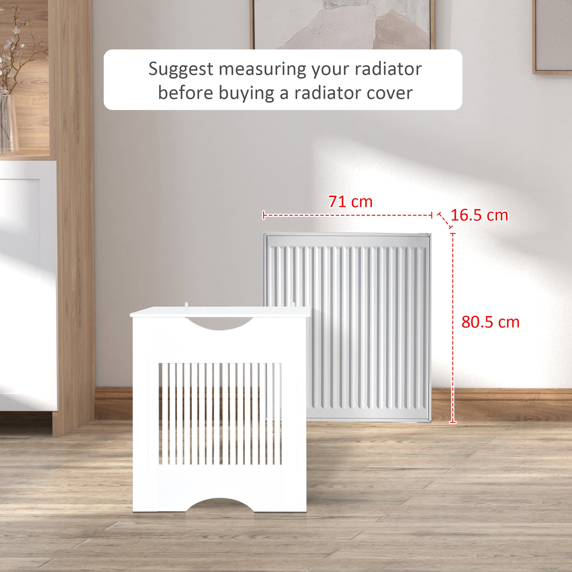 Kozy Painted MDF Radiator Cover Heater Cabinet Modern Slatted Home Furniture Living Room Bedroom Worktop White 82H x 78W x 19D
