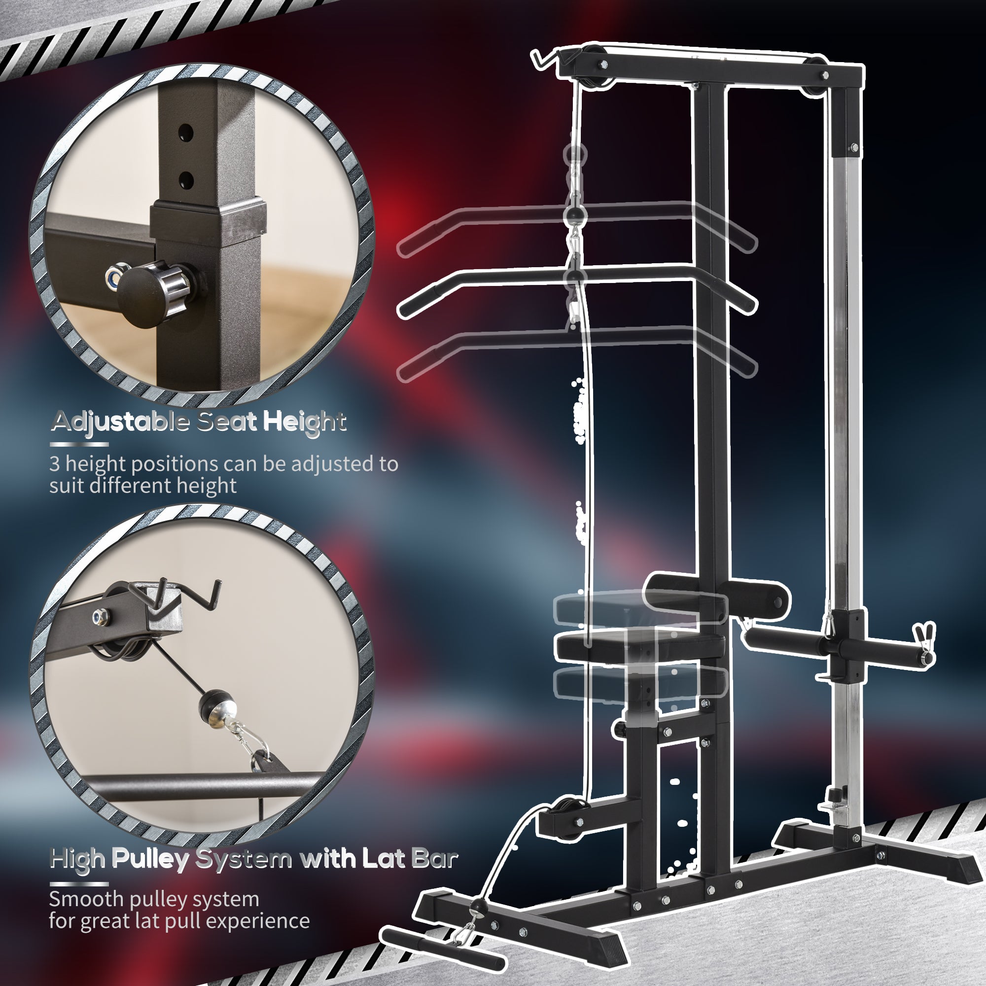 Kozy Exercise Pulley Machine Power Tower with Adjustable Seat Cable Positions