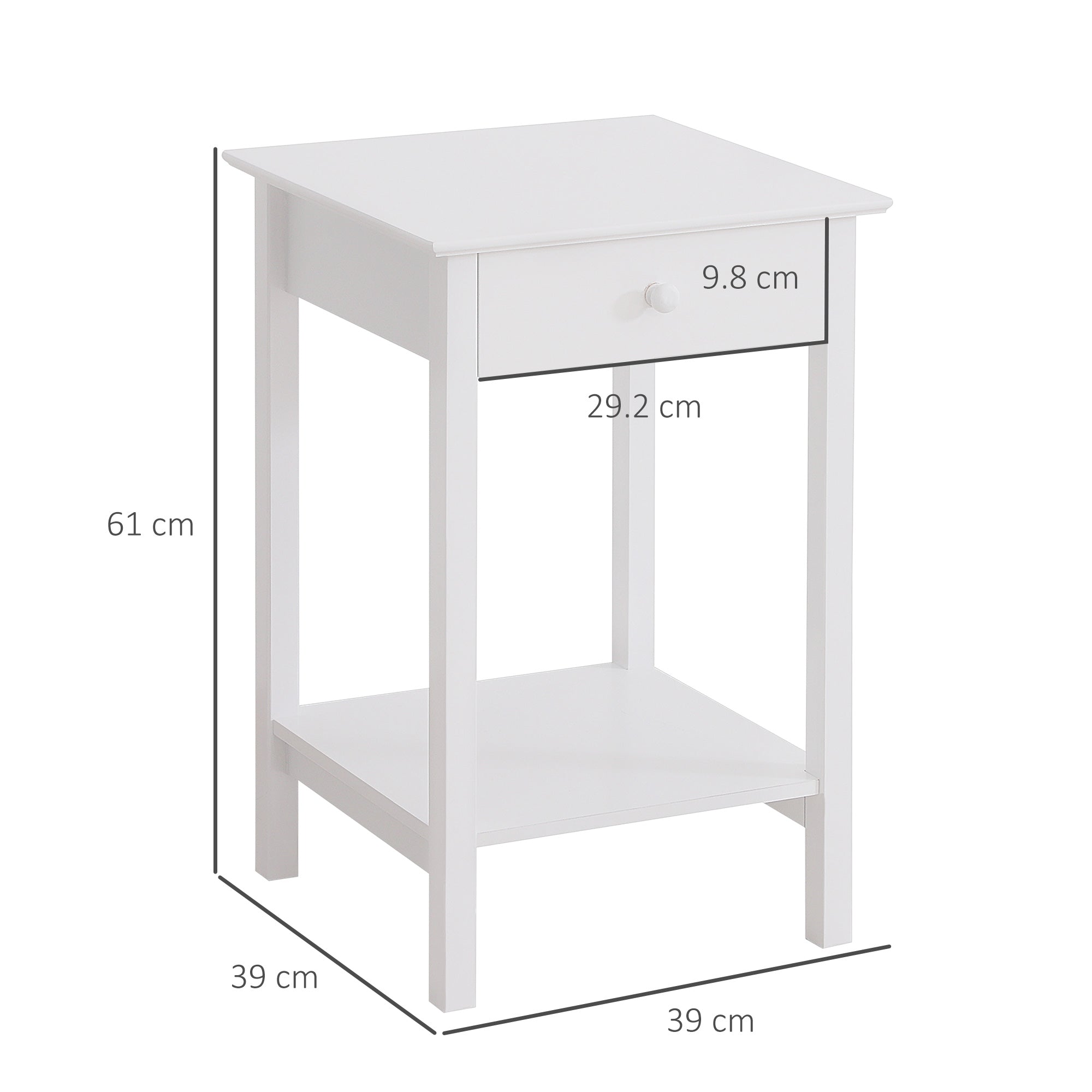 HOMCOM Wooden Bedside Cabinet with Drawer and Shelf, Multipurpose Nightstand for Bedroom, White