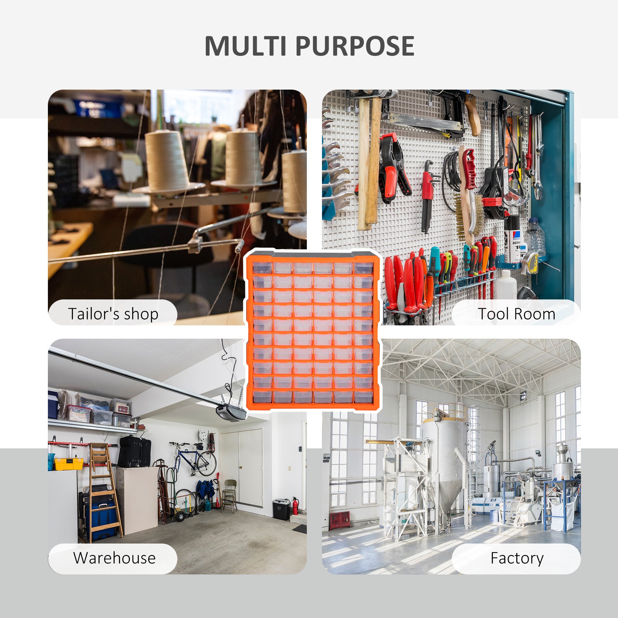 Kozy 60 Drawers Parts Organiser Wall Mount Storage Cabinet Garage Small Nuts Bolts Tools Clear Orange