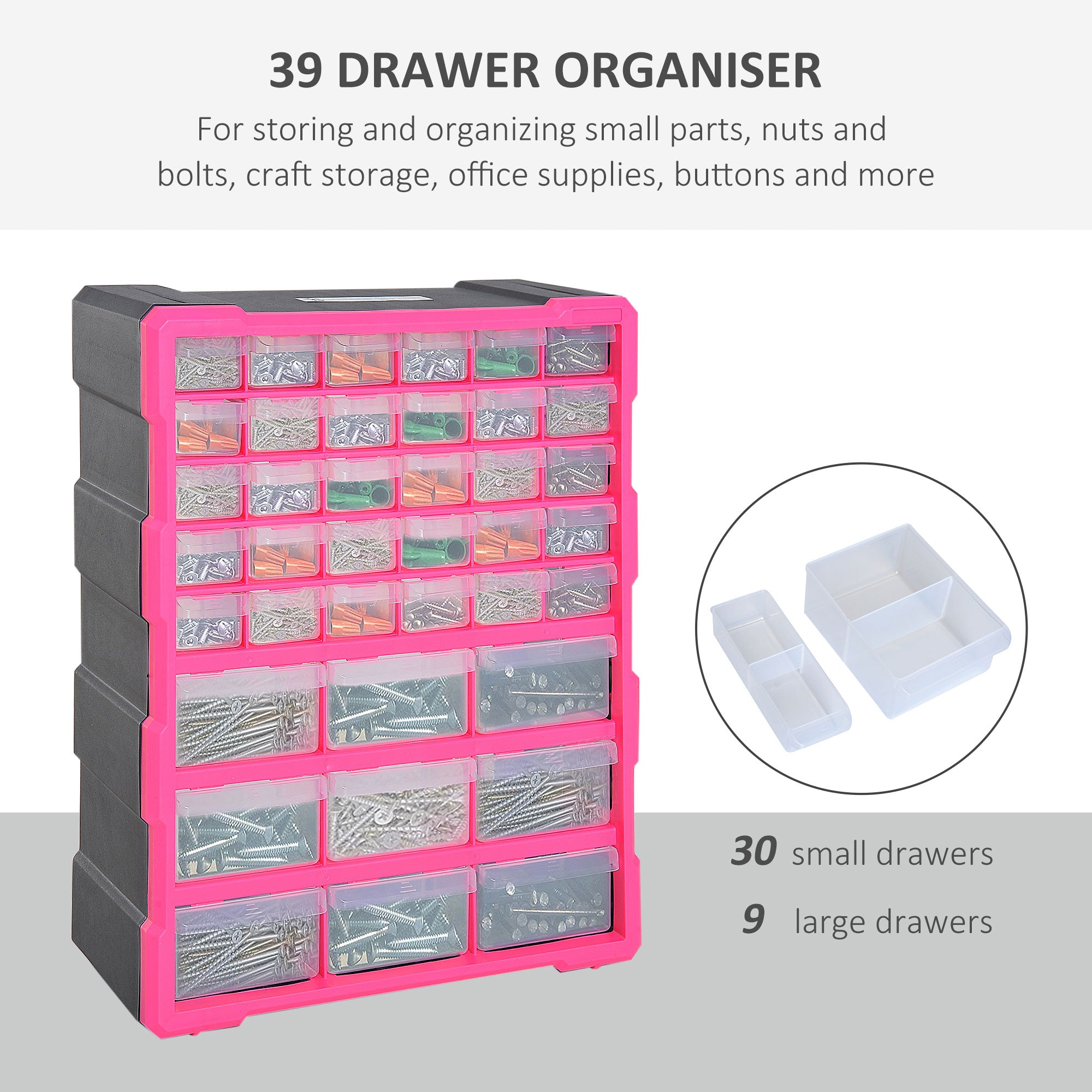 DURHAND Organiser with 39 Drawers, Plastic Storage Cabinet for Small Parts, 38Lx16Dx47.5H cm, Rose Red