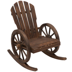 Outsunny Wooden Adirondack Rocking Chair Reclining Armchair Outdoor Garden Furniture Patio Porch Rocker - Carbonized Wood Colour | Aosom UK