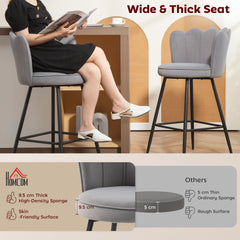 Kozy - Set of Two Velvet-Feel Lotus Bar Stools - Grey