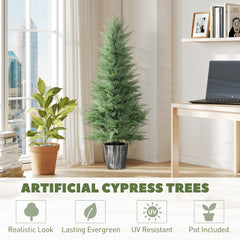Kozy - 135cm Artificial Cypress Trees Set of 2, UV Resistant Artificial Plants with Decorative Pot, Fake Plants for Indoor Outdoor Decor, Green