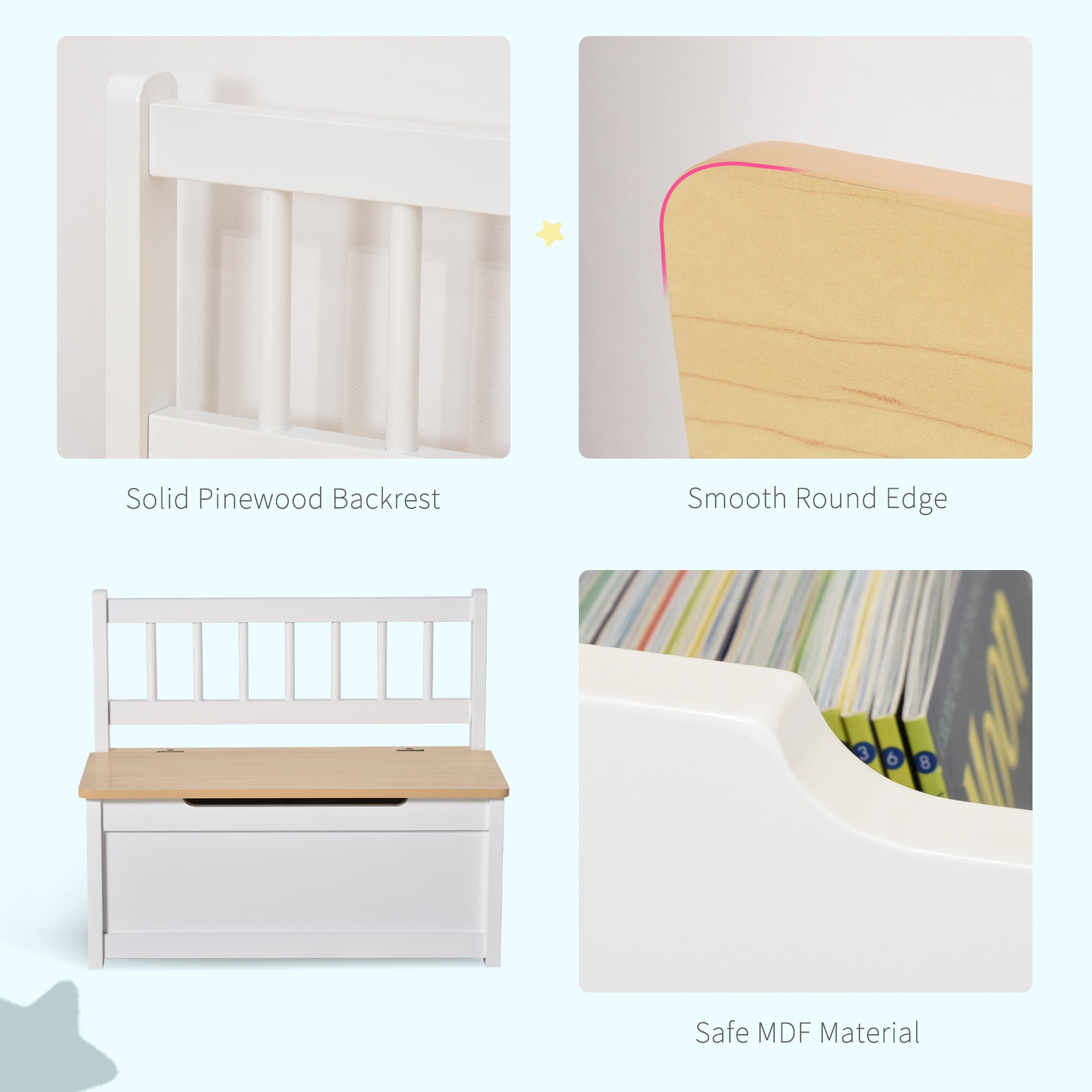 Kozy 2 In 1 Wooden Toy Box, Seat Storage Bench, Storage Chest Cabinet Organiser, with Safety Pneumatic Rod