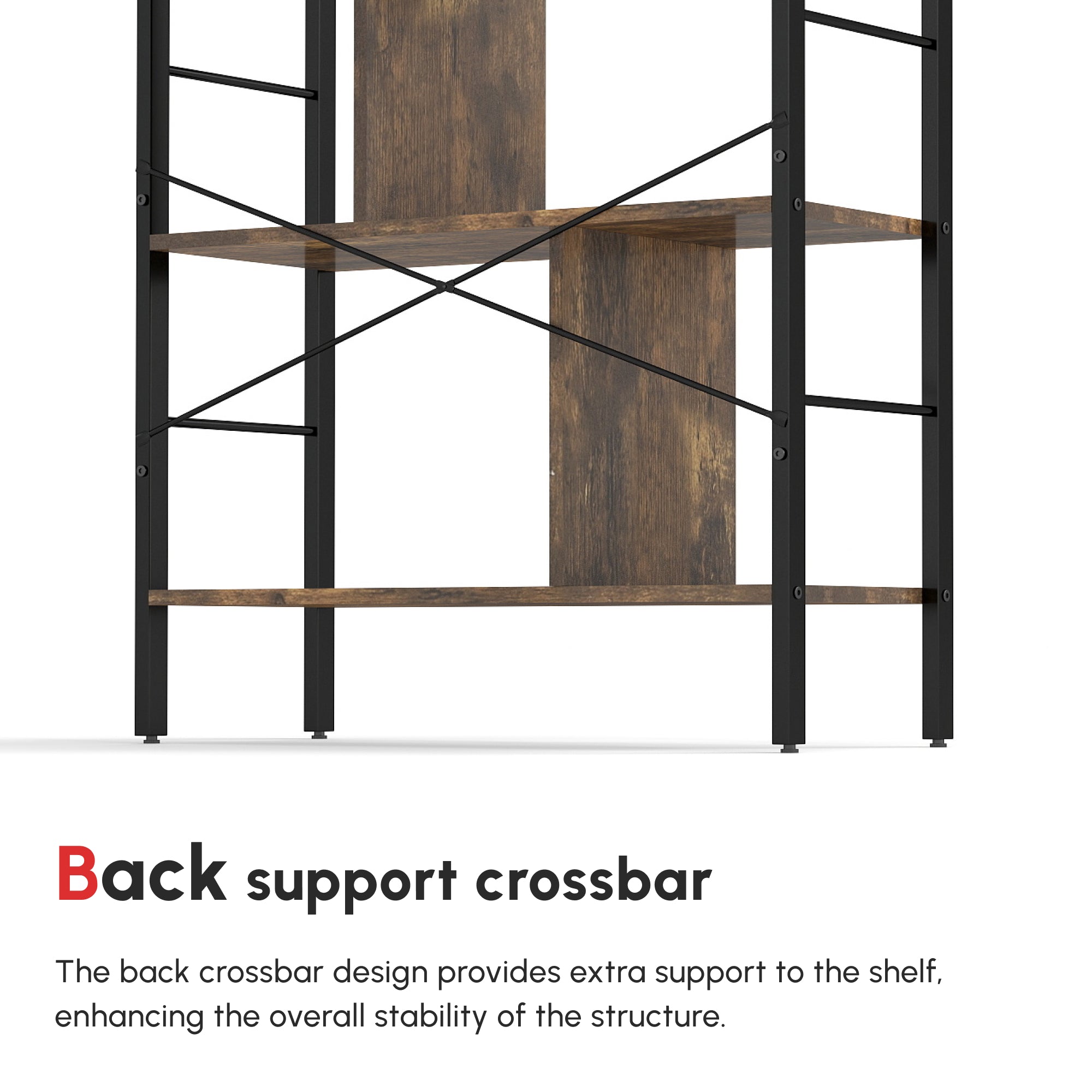 Kozy Industrial Storage Unit, 5 Tiers Bookcase with Open Compartments for Office Living Room, Bedroom, Rustic Brown and Black