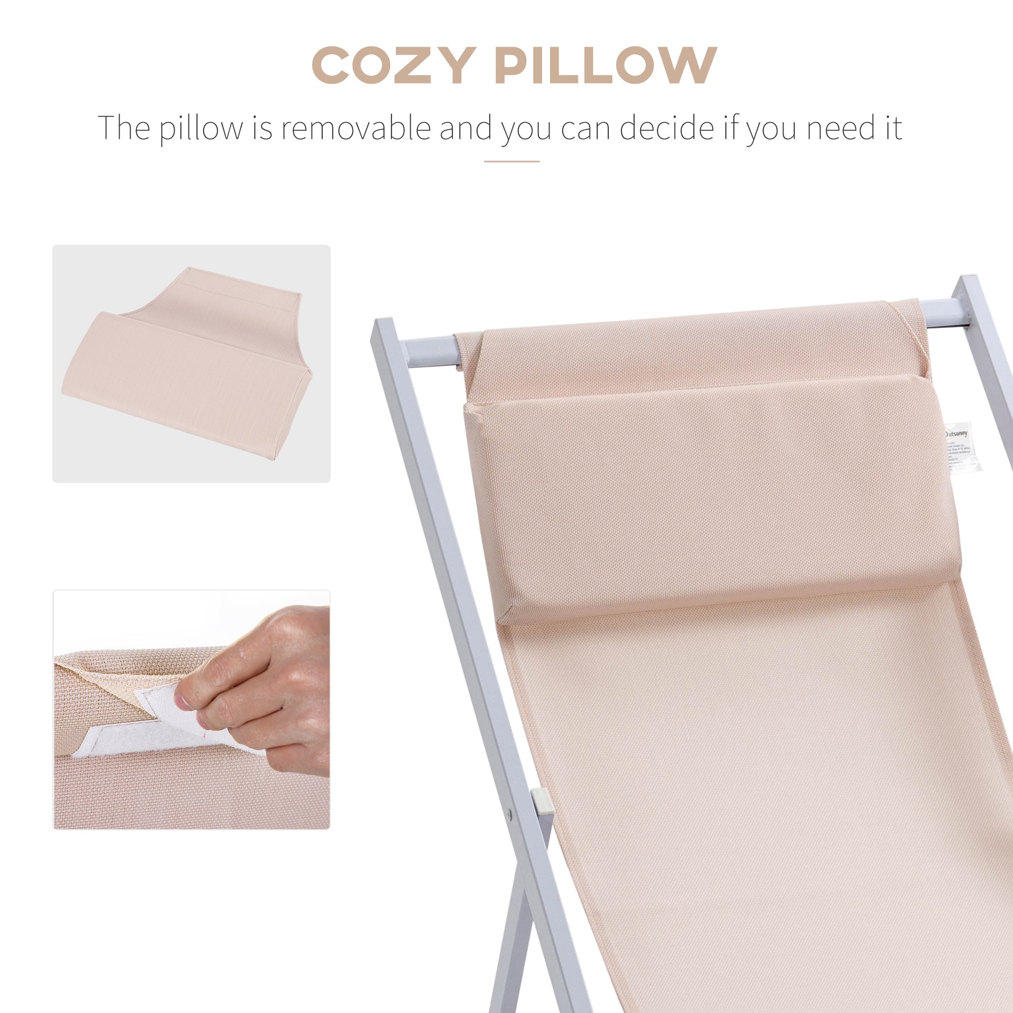 Kozy Set of 2 Folding Garden Beach Aluminium Frame Deck Chairs Deckchairs Seaside Folding Garden Patio Lounger, Beige