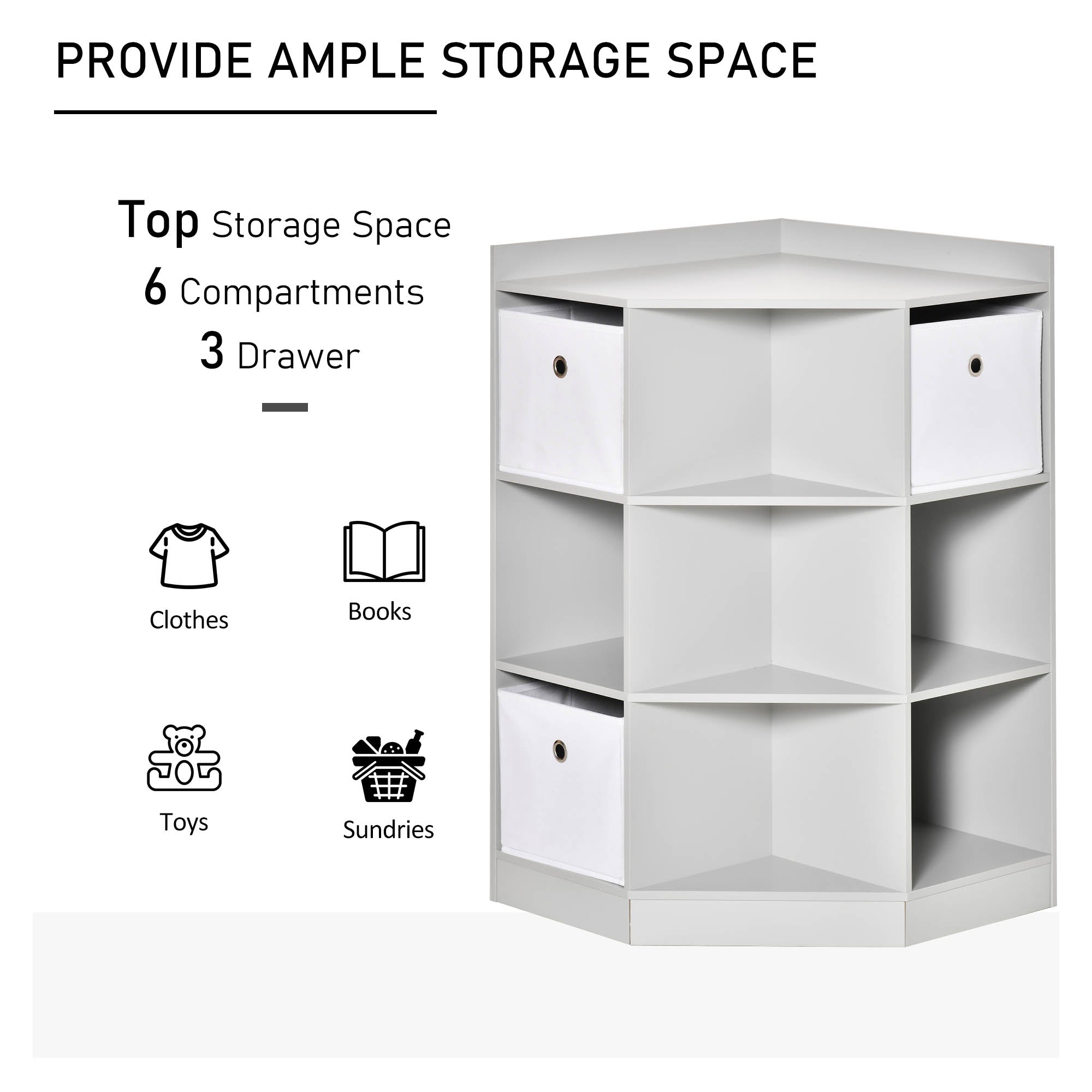 HOMCOM Kids Storage Cabinet Corner Toy Storage Organizer Bookcase for Children's Play Room/Bedroom w/ Anti-tipping Hardware Drawers, Grey | Aosom UK